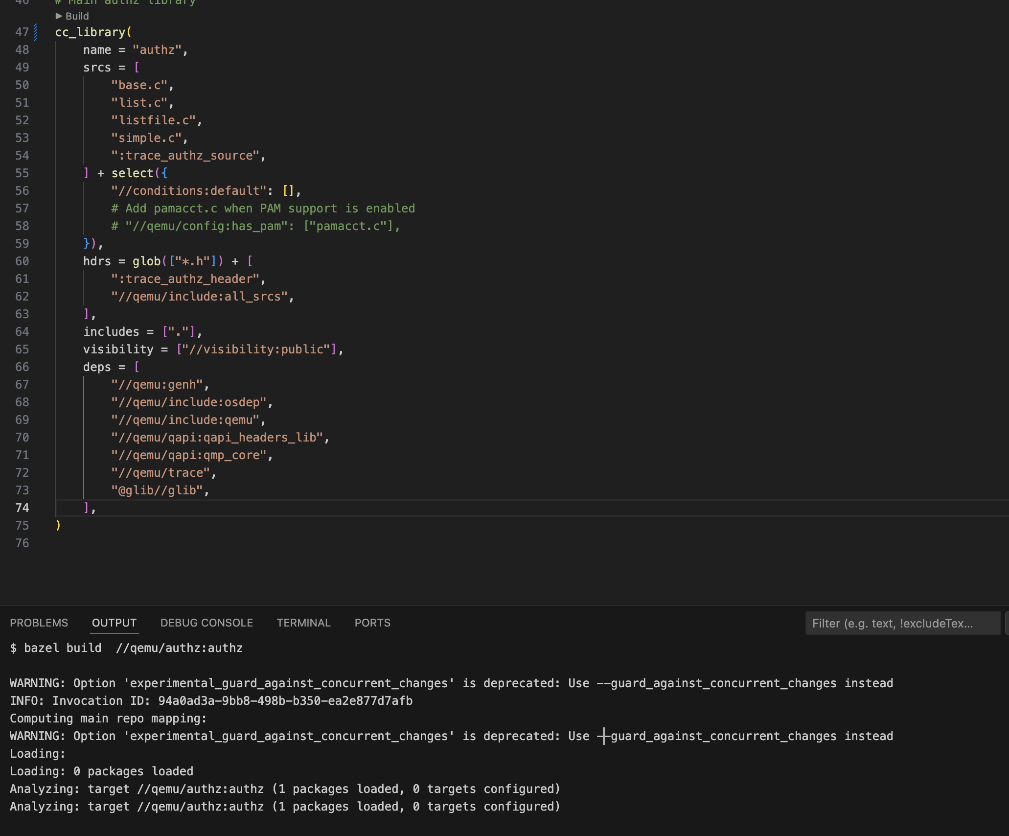 CodeLens in BUILD file